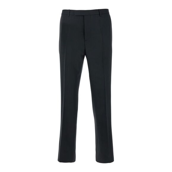 Gucci Men Black Tailored Pants With Gg Logo Embroidered On The Back In Wool Man